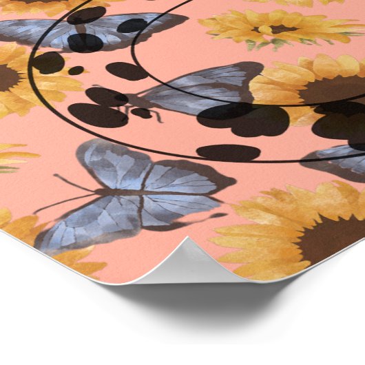 Bloemen Leopard Cheetah Zonnebloem geel en roze Poster (Hoek)