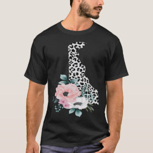 Bloemen Leopard Delaware Patriottische Vrouw Meisj T-shirt