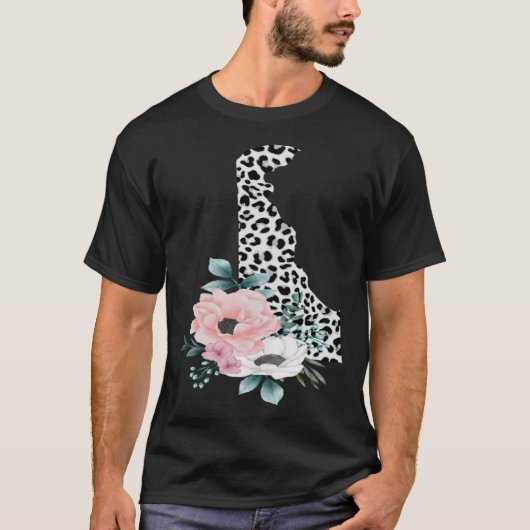 Bloemen Leopard Delaware Patriottische Vrouw Meisj T-shirt (Voorkant)
