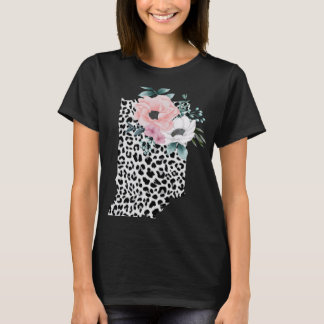 Bloemen Leopard Indiana Patriottische Vrouw Meisje T-shirt