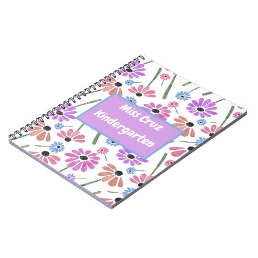 Bloemen Leraar Naam/Grade Kleurrijk Notitieboek (Linkerzijde)