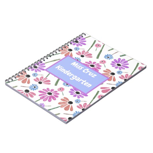 Bloemen Leraar Naam/Grade Kleurrijk Notitieboek (Linkerzijde)