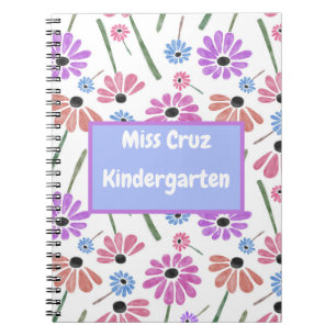 Bloemen Leraar Naam/Grade Kleurrijk Notitieboek