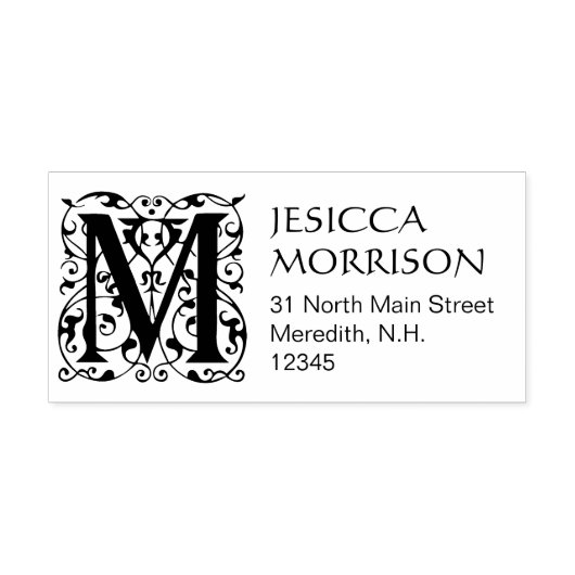  Bloemen Letter M Monogram Adres Zelfinktende Stempel (Design)