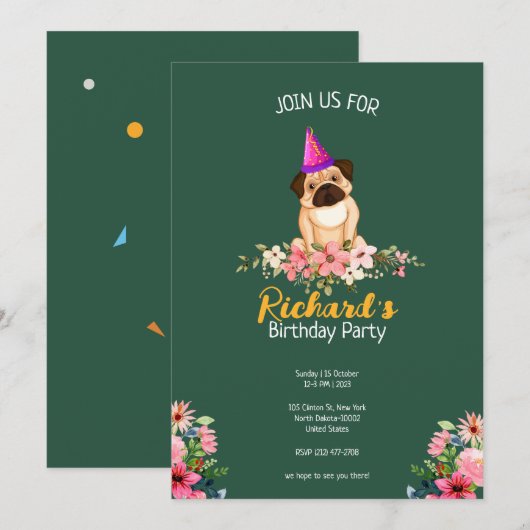 Bloemen Leuke Puppy Kids Verjaardag Kaart (Voorkant / Achterkant)