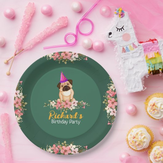 Bloemen Leuke Puppy Kids Verjaardag Papieren Bordje (Feest)