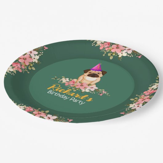 Bloemen Leuke Puppy Kids Verjaardag Papieren Bordje (Gekanteld)
