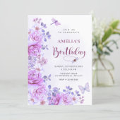 Bloemen libel verjaardagsuitnodiging kaart (Staand voorkant)