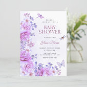 Bloemen libelle baby shower kaart (Staand voorkant)