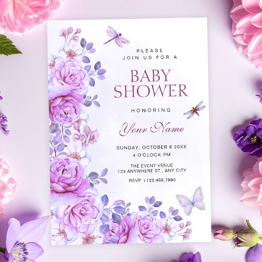 Bloemen libelle baby shower kaart