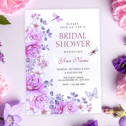 Bloemen libelle bruidsshower kaart