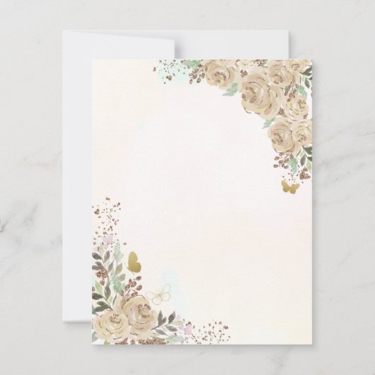 Bloemen Licht Goud Prinses Quinceanera Dank u Bedankkaart (Achterkant)