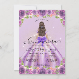 Bloemen Licht Paarse Gouden Glam Prinses Quinceane Kaart