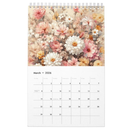 Bloemen lichte Waterverf Kalender (Mar 2026)