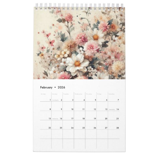 Bloemen lichte Waterverf Kalender (Feb 2026)