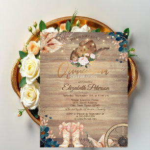 Bloemen Lichtjes Cowgirl Hoed Laarzen Hout Quincea Kaart