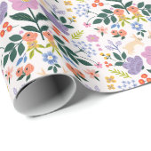 Bloemen lichtroze achtergrond cadeaupapier (Rol Hoek)