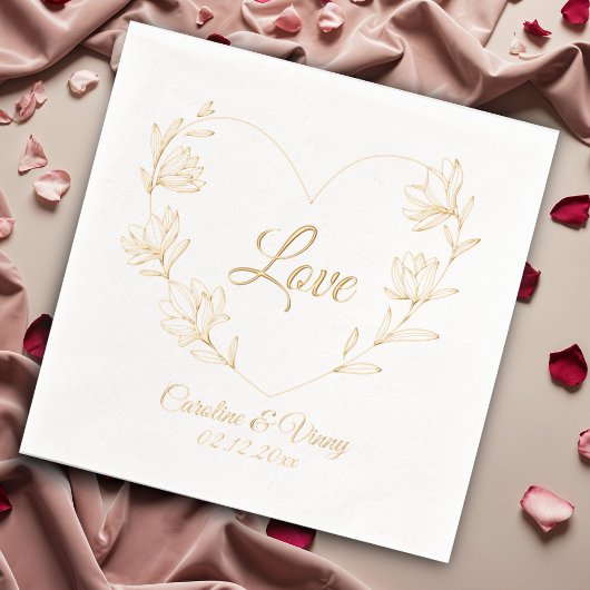  Bloemen Liefde Aangepaste Namen & Datum Folie Servetten