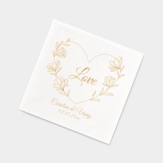  Bloemen Liefde Aangepaste Namen & Datum Folie Servetten (Links)