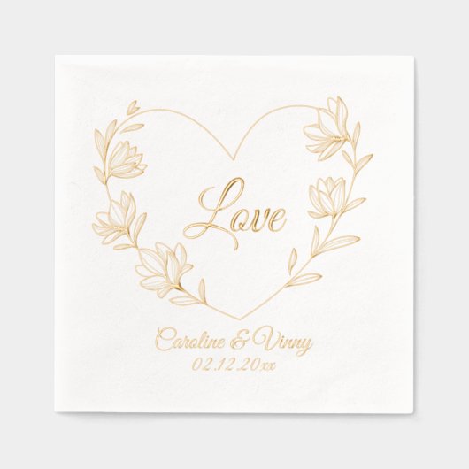  Bloemen Liefde Aangepaste Namen & Datum Folie Servetten (Voorkant)