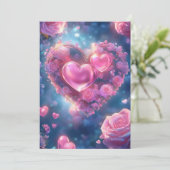 Bloemen Liefde Hart: Roze Rozen bruiloft uitnodigi Kaart (Staand voorkant)