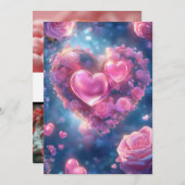 Bloemen Liefde Hart: Roze Rozen bruiloft uitnodigi Kaart (Voorkant / Achterkant)