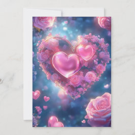 Bloemen Liefde Hart: Roze Rozen bruiloft uitnodigi Kaart