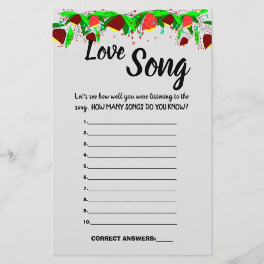 BLOEMEN LIEFDESLIED DOUCHE SPEL KAART FLYER (Voorkant)