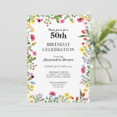 Bloemen Lijst 50e Verjaardag Fotofeestje Kaart (Staand voorkant)