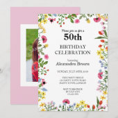 Bloemen Lijst 50e Verjaardag Fotofeestje Kaart (Voorkant / Achterkant)