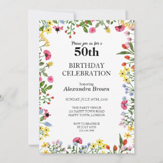 Bloemen Lijst 50e Verjaardag Fotofeestje Kaart