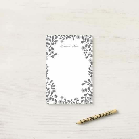  Bloemen Lijst B&W CUSTOM NAME Notitieblok Post-it® Notes (Op bureau)