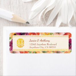 Bloemen lijst beige Chinees bruiloft retour adres Etiket