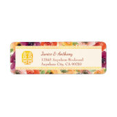 Bloemen lijst beige Chinees bruiloft retour adres Etiket (Voorkant)