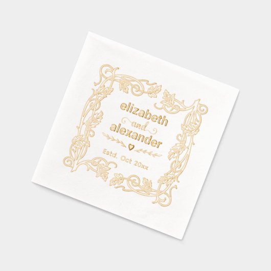 Bloemen Lijst bruid bruidegom namen bruiloft paar Folie Servetten (Links)