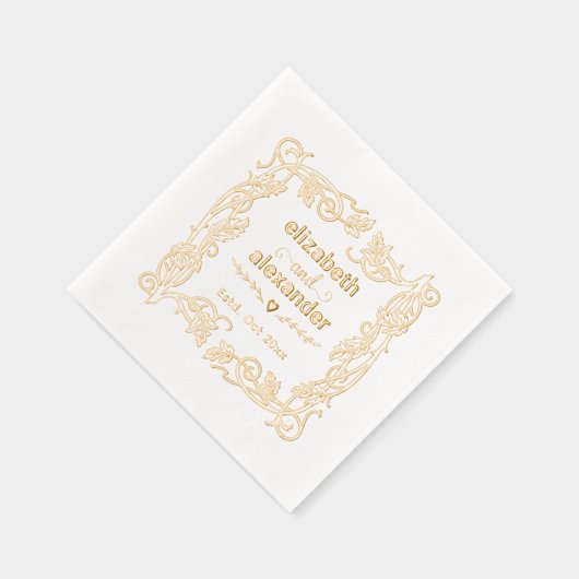 Bloemen Lijst bruid bruidegom namen bruiloft paar Folie Servetten (Rechts)