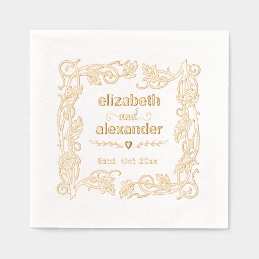 Bloemen Lijst bruid bruidegom namen bruiloft paar Folie Servetten (Voorkant)