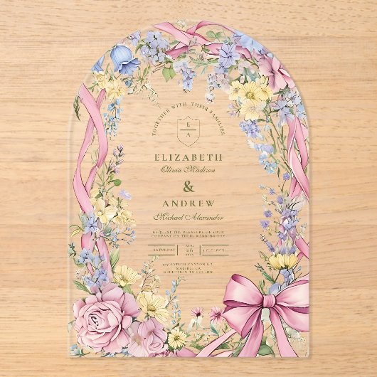 Bloemen lijst bruiloft Acryl Uitnodigingen (Voorkant)