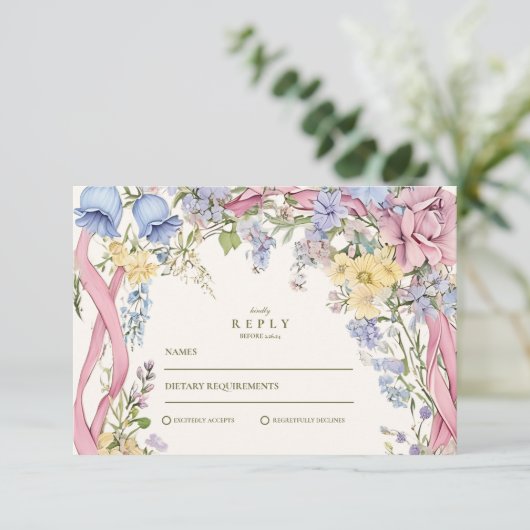 Bloemen lijst bruiloft RSVP Kaartje (Staand voorkant)