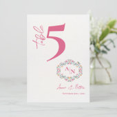 Bloemen Lijst Chic Monogram Trouwtafel Nummer Bedankkaart (Staand voorkant)