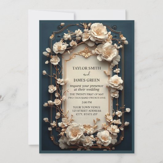 Bloemen lijst crème tint en gouden accenten kaart (Voorkant)