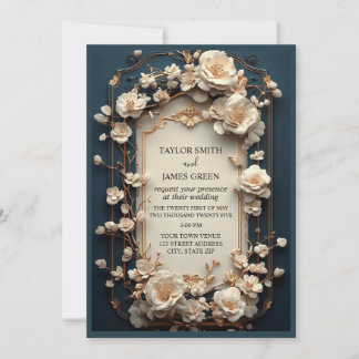 Bloemen lijst crème tint en gouden accenten kaart