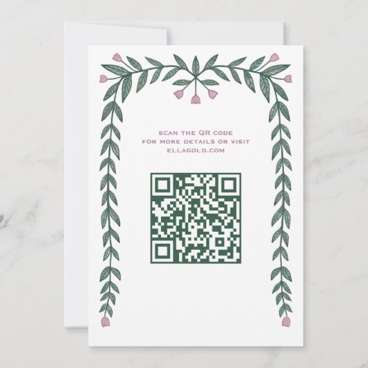 Bloemen Lijst Custom QR Code Bat Mitzvah Meisje Kaart (Achterkant)