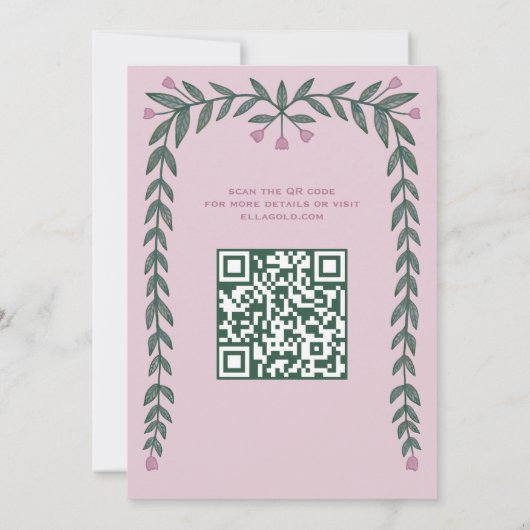 Bloemen Lijst Custom QR Code Bat Mitzvah Meisje Kaart (Achterkant)