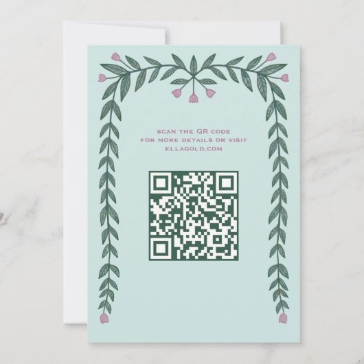 Bloemen Lijst Custom QR Code Bat Mitzvah Meisje Kaart (Achterkant)