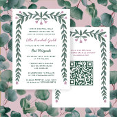 Bloemen Lijst Custom QR Code Bat Mitzvah Meisje Kaart