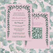 Bloemen Lijst Custom QR Code Bat Mitzvah Meisje Kaart