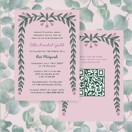 Bloemen Lijst Custom QR Code Bat Mitzvah Meisje Kaart