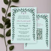 Bloemen Lijst Custom QR Code Bat Mitzvah Meisje Kaart
