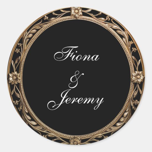  Bloemen Lijst Gepersonaliseerde Wedding Seals Ronde Sticker (Voorkant)